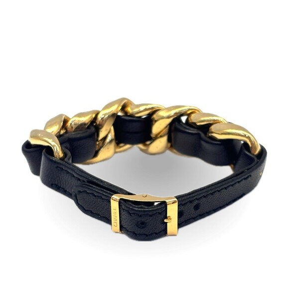 CHANEL Authentic Black Leather Charm Bracelet